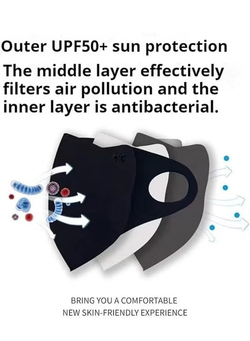 قناع وجه قماشي قابل لإعادة الاستخدام، ثلاثي الأبعاد، مقاوم للرياح والغبار، مناسب للطقس البارد، دافئ، قابل للغسل، قناع قماشي للرياضات الخارجية، نصف وجه، حلقات أذن (أسود + بني داكن، قطعتان) - Image 2